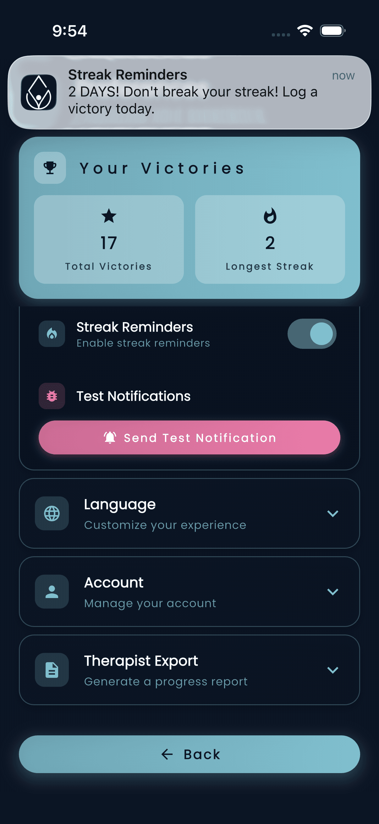 Streak reminder notifications